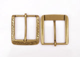 Retro Flower Carved Antique Brass Prong Pin Buckle Men Leather Belt Buckle