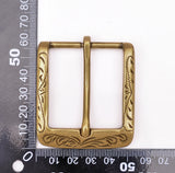 Retro Flower Carved Antique Brass Prong Pin Buckle Men Leather Belt Buckle