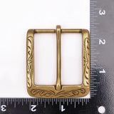 Retro Flower Carved Antique Brass Prong Pin Buckle Men Leather Belt Buckle