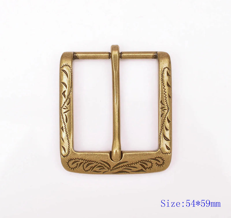 Retro Flower Carved Antique Brass Prong Pin Buckle Men Leather Belt Buckle