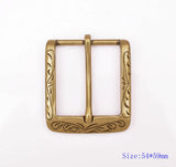 Retro Flower Carved Antique Brass Prong Pin Buckle Men Leather Belt Buckle