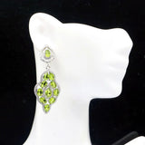 Gorgeous Green Peridot CZ Wedding Silver Earrings