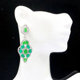 Long Big Green Emerald CZ Silver Earrings for Wedding Dating