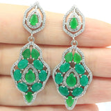 Long Big Green Emerald CZ Silver Earrings for Wedding Dating