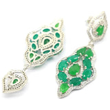 Long Big Green Emerald CZ Silver Earrings for Wedding Dating