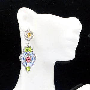 Garnet Peridot Citrine Tanzanite CZ Silver Earrings for Wedding