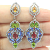 Garnet Peridot Citrine Tanzanite CZ Silver Earrings for Wedding