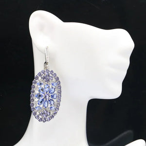 Long Rich Violet Tanzanite CZ Silver Earrings for Women