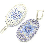 Long Rich Violet Tanzanite CZ Silver Earrings for Women