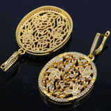 Golden Citrine CZ Pendant Earrings Set in 14K Silver for Daily Wear