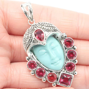 Goddess Torquoise Ruby Tourmaline Silver Earrings