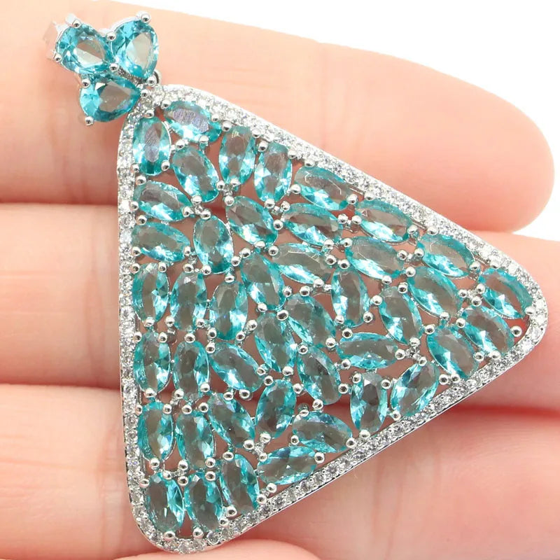 Delicate Fine Cut Big Jewelry Set Created Aquamarine Zircon for Woman's Wedding