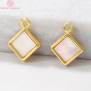 4PCS 9x11MM Hole 1MM 24K Brass with Shell Square Charm Pendants for DIY Jewelry
