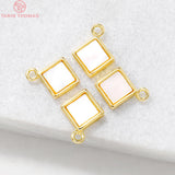 4PCS 9x11MM Hole 1MM 24K Brass with Shell Square Charm Pendants for DIY Jewelry