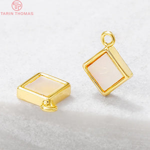 4PCS 9x11MM Hole 1MM 24K Brass with Shell Square Charm Pendants for DIY Jewelry