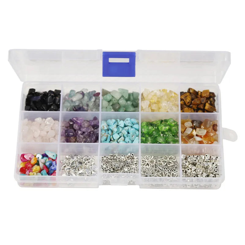 550-600 Stone Beads + 130 Alloy Spacer Beads Jewelry Findings Box