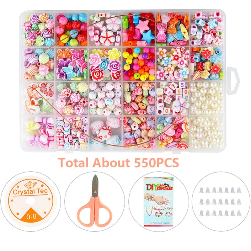 550pcs Acrylic Beads Kit Craft Beads Jewelry Making Kids Bracelet Necklace DIY