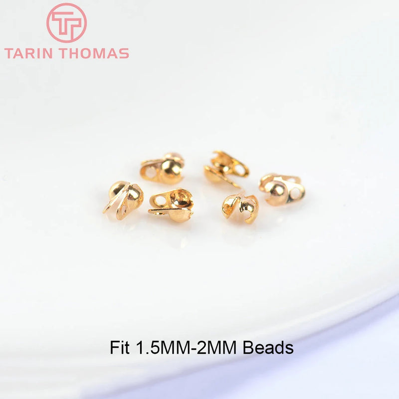 50PCS 2.5x4MM 24K Brass Crimp End Caps Clasps for Jewelry Findings