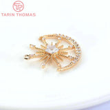 4PCS 24MM 24K Brass Zircon Star Moon Charms Pendants DIY Jewelry Findings
