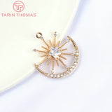 4PCS 24MM 24K Brass Zircon Star Moon Charms Pendants DIY Jewelry Findings