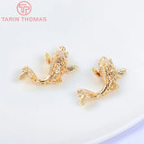 6PCS 24K Brass Zircon Carp Charms Pendants DIY Jewelry Findings