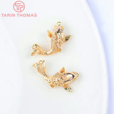 6PCS 24K Brass Zircon Carp Charms Pendants DIY Jewelry Findings
