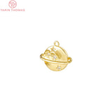 6PCS 8x10MM Planet Charms Pendants 24K Plated Brass Zircon DIY Jewelry