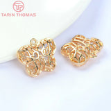 4PCS 18x16MM 24K Brass Zircon Butterfly Charms Pendants