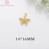 10PCS 14x16MM 24K Brass Starfish Pendants Charms High Diy Jewelry Findings