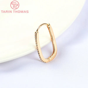 2PCS 20MM 24K Brass with Zircon Oval Earrings Hook Jewelry Making Finding