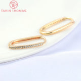 2PCS 20MM 24K Brass with Zircon Oval Earrings Hook Jewelry Making Finding