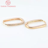 2PCS 20MM 24K Brass with Zircon Oval Earrings Hook Jewelry Making Finding