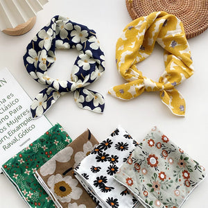 Floral Neck Scarf Lady Bandana Handkerchief Cotton Linen Scarf
