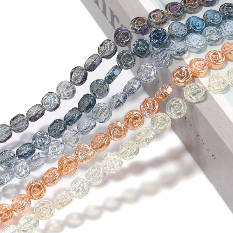 55pcs Multicolor Glass Circle Flower Beads for Jewelry Making DIY