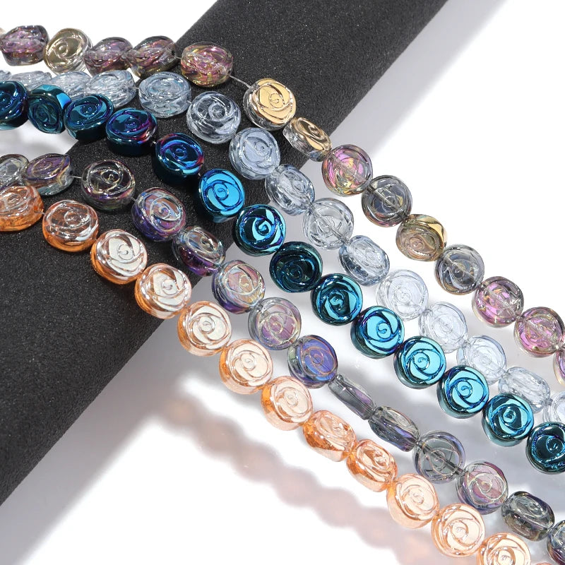 55pcs Multicolor Glass Circle Flower Beads for Jewelry Making DIY