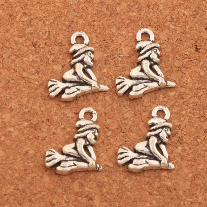 55pcs Witch On Broom Spacer Charm Beads Tibetan Silver Pendants L118