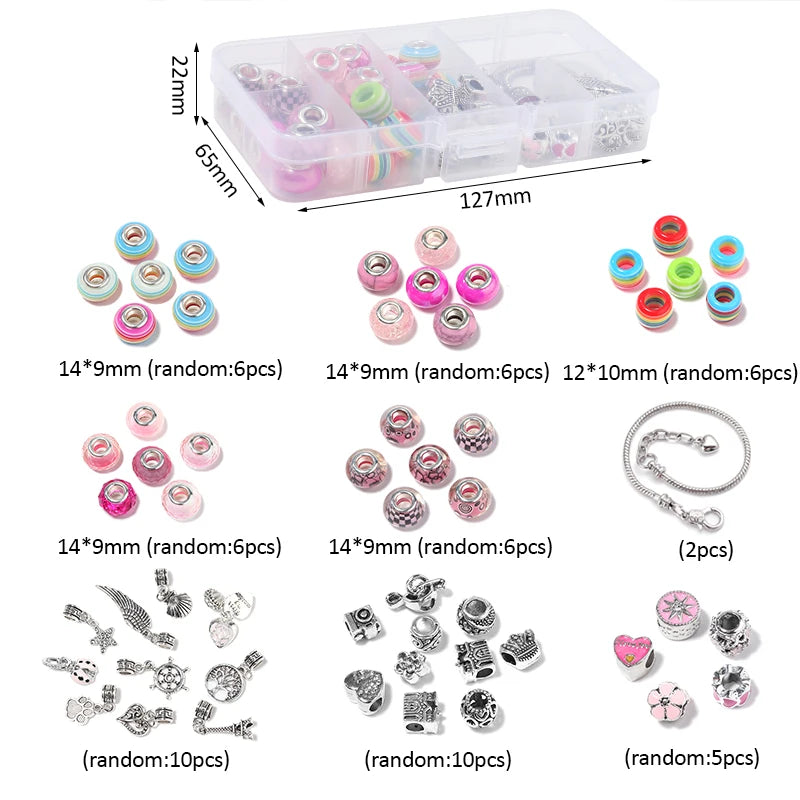 55pcs Acrylic Bead Big Hole Beads Kit Jewelry Making Double Cores Rondelle