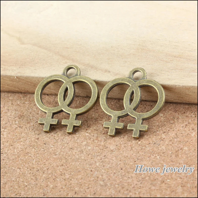 55pcs Double Female Symbol Charm Antique Bronze Pendant Jewelry Findings