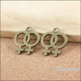 55pcs Double Female Symbol Charm Antique Bronze Pendant Jewelry Findings