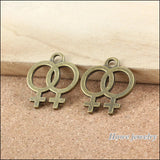 55pcs Double Female Symbol Charm Antique Bronze Pendant Jewelry Findings