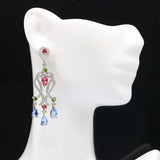 Deluxe Tourmaline Tanzanite Peridot Ruby CZ Silver Earrings