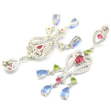 Deluxe Tourmaline Tanzanite Peridot Ruby CZ Silver Earrings