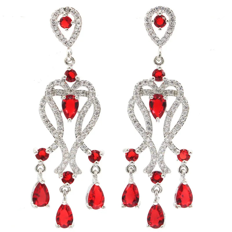 Deluxe Tourmaline Tanzanite Peridot Ruby CZ Silver Earrings