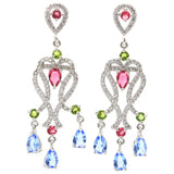 Deluxe Tourmaline Tanzanite Peridot Ruby CZ Silver Earrings