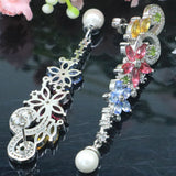 Violet Tanzanite Garnet Peridot Pearl Engagement Earrings