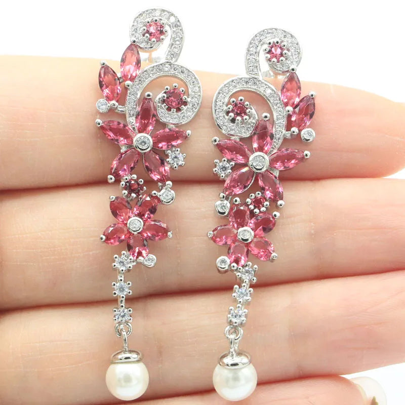 Pink Rhodolite Garnet Butterfly Earrings 925 Silver