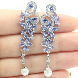 Pretty Butterfly Tanzanite Kunzite Pearl 925 Silver Earrings