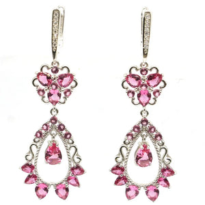 Anniversary Aquamarine Pink Tourmaline CZ Earrings