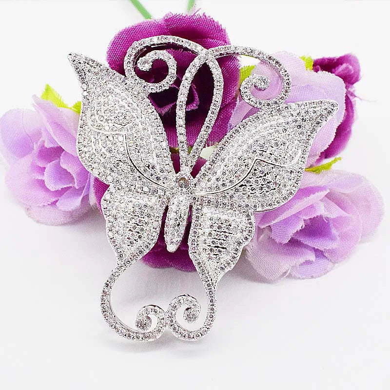 Women's High Butterfly CZ Pearl Bracelet Buckle