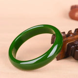 Natural Green Jade Bangle Bracelet Hand-Carved Amulet for Women Men